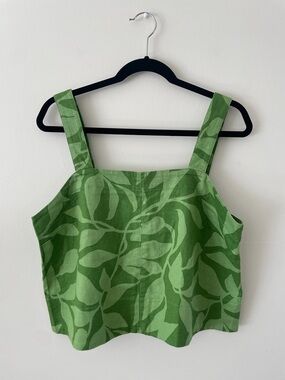 Banana Republic Linen Blend NWT Green Floral Boxy Topstitch Tank Women’s Large